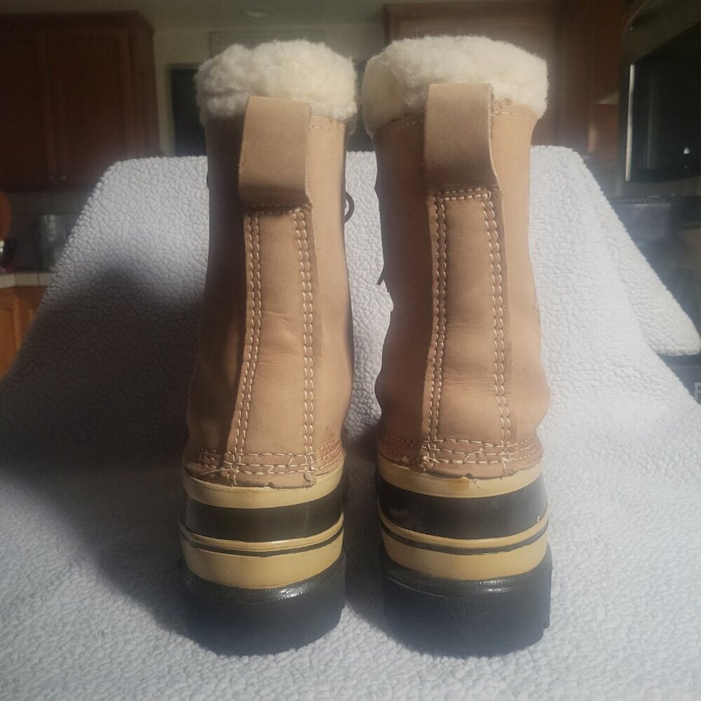 Sorel Men's Caribou Waterproof Boots Black/Tan Rubber & Leather Upper - M7/W8.5 - Picture 3 of 10